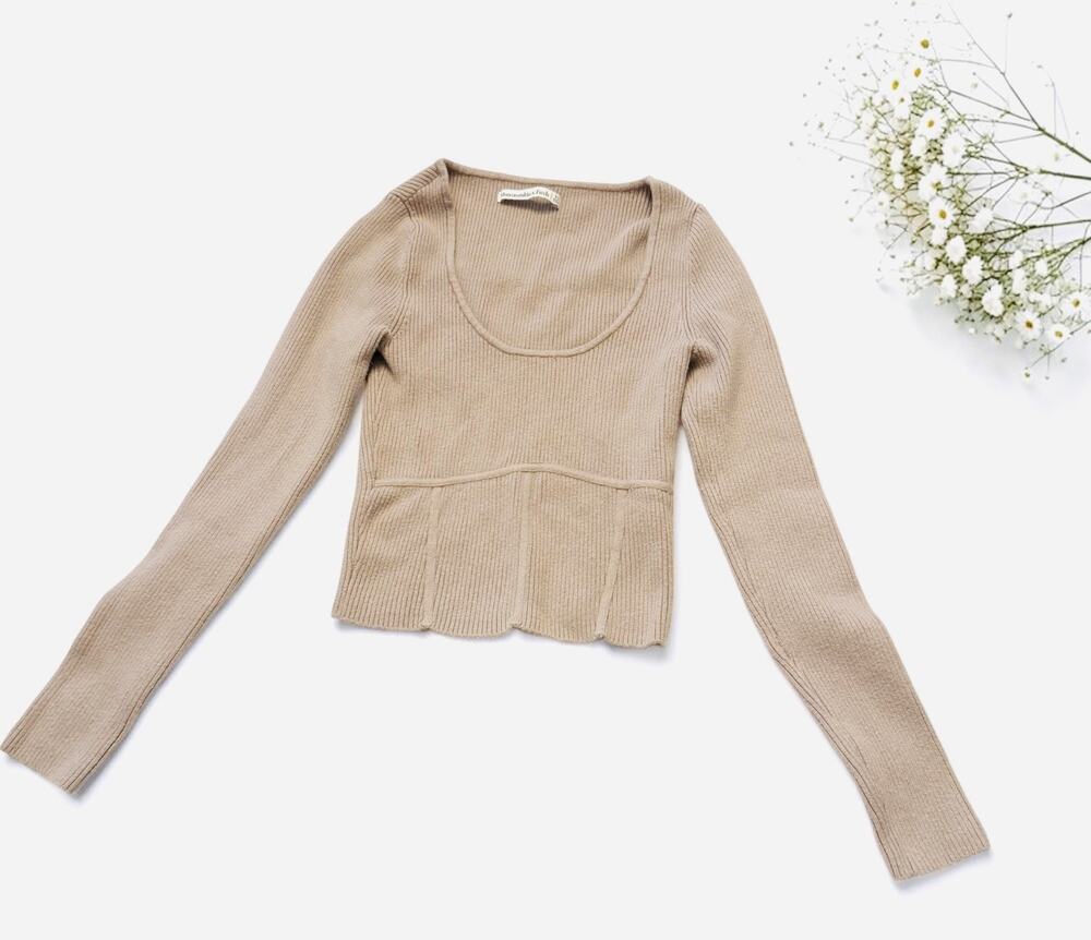 ABERCROMBIE & FITCH Womens Small Scoopneck Corset LS Sweater Light Taupe Size XS